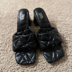 ZARA Black Padded Mule Squared Heel Size 7